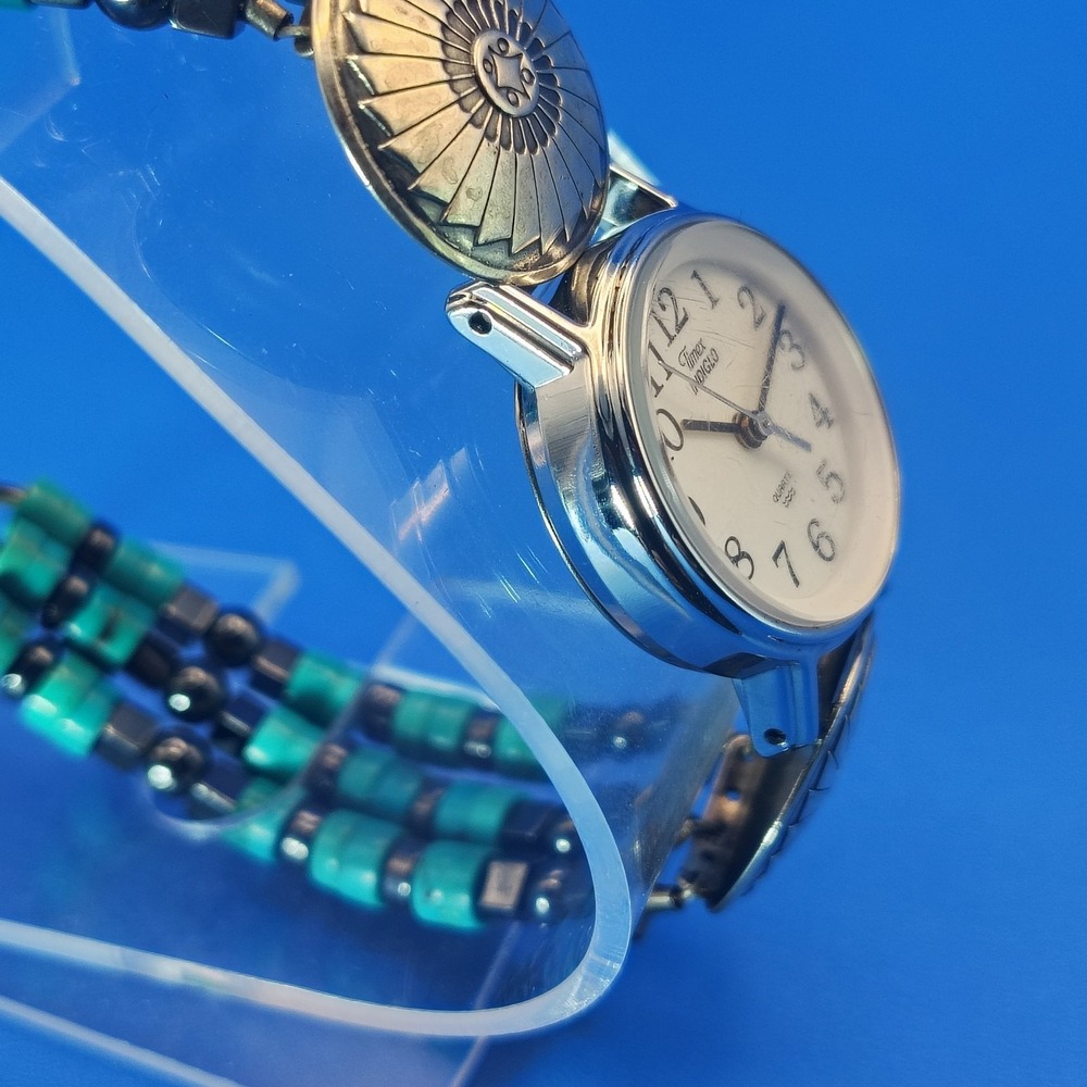 Vintage 1998 Timex Indiglo Sterling Silver Native Turquoise Women's Quartz Watch - Picture 2 of 13